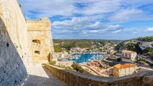 Landscape with Bonifacio town in Corsica island, France