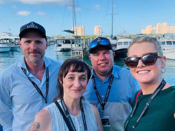 Yacht Charter Brokers William, Jona, Chris and Nadja with DMA Yachting at the Bahamas Yacht Show 2025
