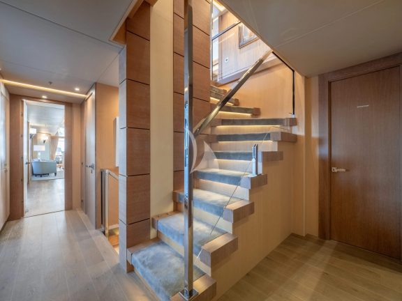 Main deck foyer and staircase to bridge deck