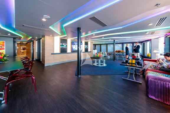 Main deck salon with drink set up